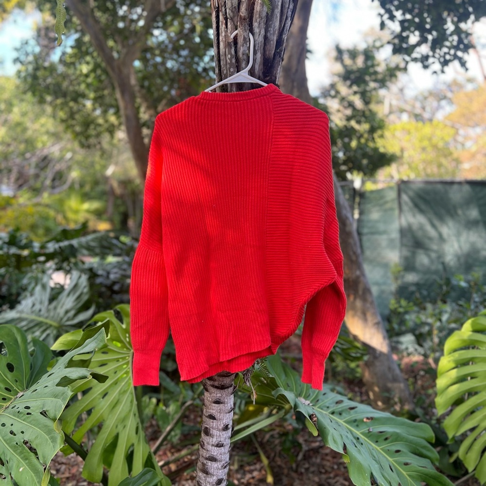 Free People asymmetrical Orange-Red Sweater